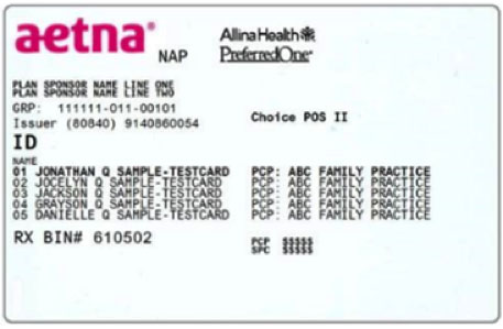Aetna Card Sample